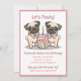 Lasst uns Pawty Birthday Mops Hunde Cupcake Einladung