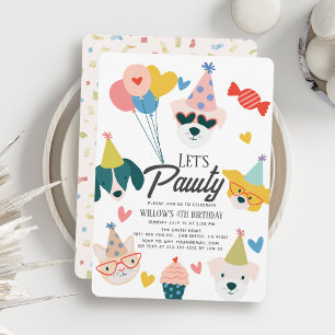 Lasst uns Pawty Dogs & Cat Balloons Geburtstag Einladung