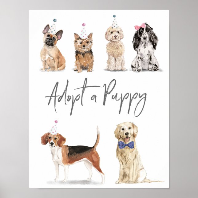 Lasst uns Pawty ein Welpenzeichen Adoptiert haben Poster (Vorne)