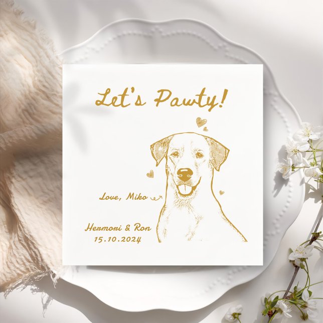Lasst uns Pawty Gezeichnet Funny Dog Simple Weddin Serviette (Von Creator hochgeladen)