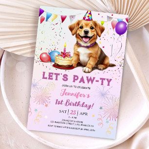 Lasst uns Pawty Hund Geburtstagsfeier Mädchen 1. G Einladung