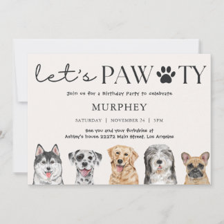 Lasst uns Pawty Hund zum Geburtstag einladen Einladung
