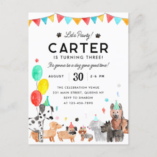 Lasst uns Pawty Party Animal Kids Welpe Hund Gebur Postkarte
