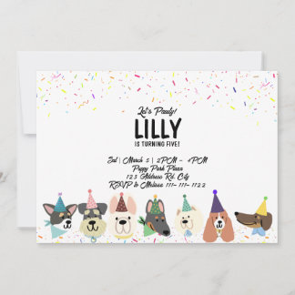 Lasst uns Pawty, Party Hunde Confetti Geburtstag. Einladung
