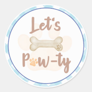 Lasst uns Pawty Puppy Hund Geburtstagsaufkleber Bl Runder Aufkleber
