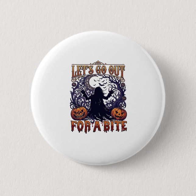 Lasst uns rausgehen und Geist Kürbisse Fledermäuse Button (Vorderseite)