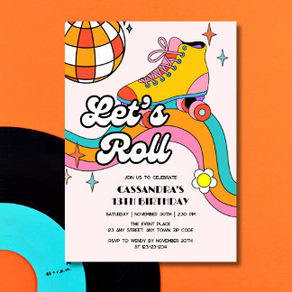 Lasst uns Retro-Roller-Skating-Mädchen-Geburtstag  Einladung