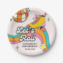 Lasst uns Retro-Rollschuh-Lauf-Mädchen-Geburtstag 