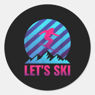 Lasst uns Retro-Vaporwave-Ski fahren Nostalgie Ber Runder Aufkleber