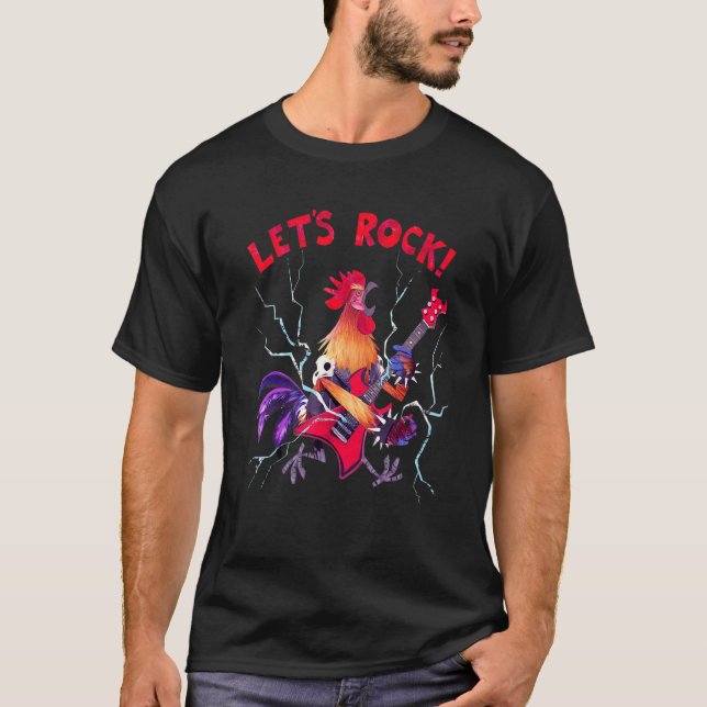 Lasst uns Rock Rooster spielen Heavy Metal Gitarre T-Shirt (Vorderseite)