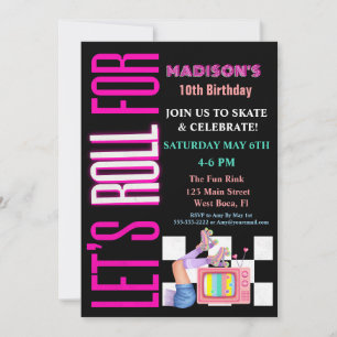 Lasst uns rollen für Roller Skate Glow Party Einladung