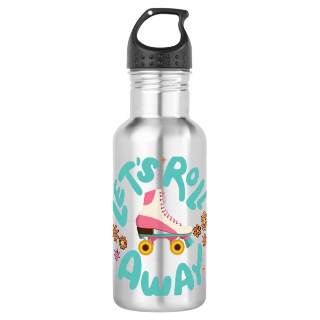 Lasst uns Roller-Skate wegrollen Edelstahlflasche (Vorderseite)
