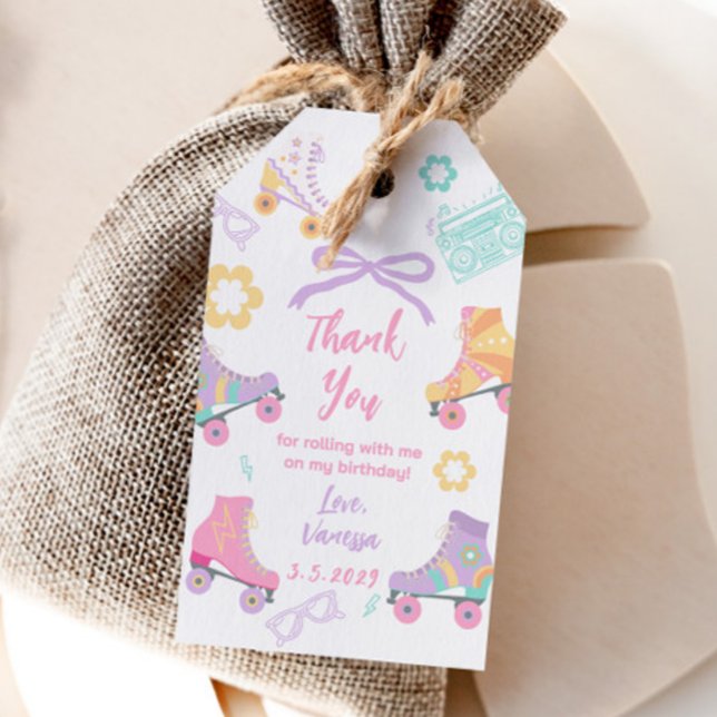 Lasst uns Rollschuh fahren Retro Geburtstag Danke Geschenkanhänger (Von Creator hochgeladen)