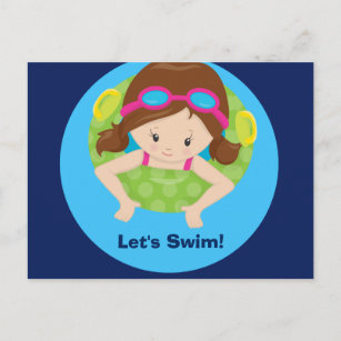 Lasst uns schwimmen Mädchen Geburtstag Pool Party  Postkarte