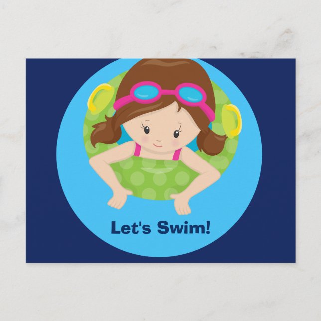 Lasst uns schwimmen Mädchen Geburtstag Pool Party  Postkarte (Vorderseite)