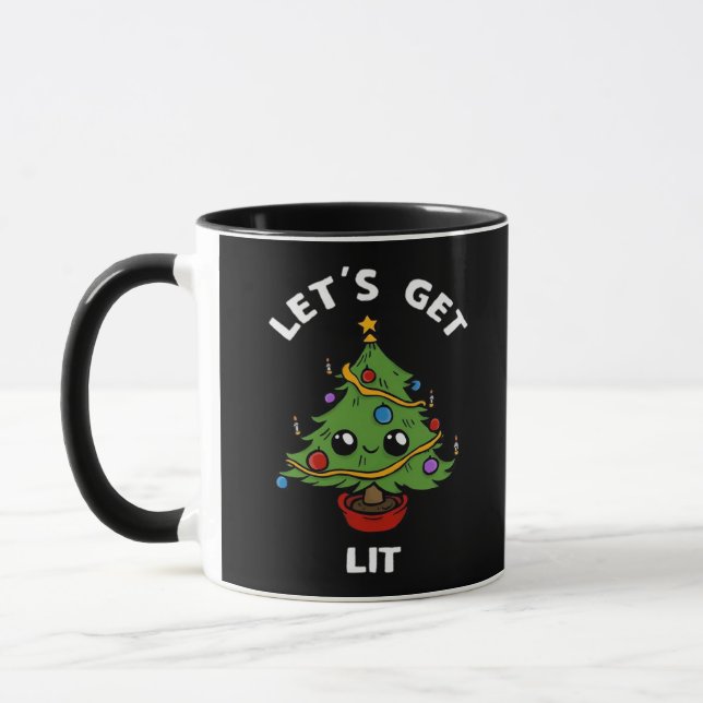 Lasst uns sehen - Niedliches Weihnachtsbaumdesign  Tasse (Links)