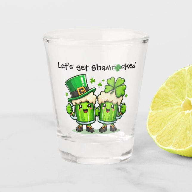 Lasst uns Shamrocked St Patrick's Day Leprechaun b Schnapsglas (Vorderseite)