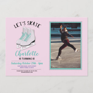 Lasst uns Skate Girls Pink Ice-Skaten Birthday Fot Einladung