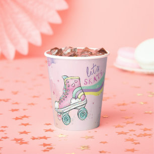 Lasst uns Skate l Rainbow Retro Groovy Pink Pappbecher