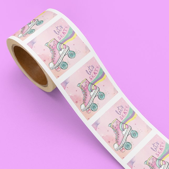 Lasst uns Skate l Rainbow Retro Groovy Pink Quadratischer Aufkleber (Von Creator hochgeladen)