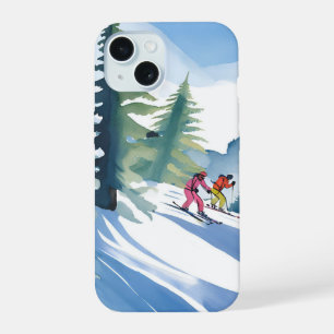 Lasst uns Ski fahren Winter Wasserfarbe iPhone 15 Hülle
