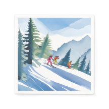 Lasst uns Ski fahren | Winter Wasserfarbe