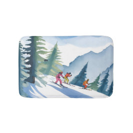 Lasst uns Ski fahren | Winter-Wasserfarbenmalerei Badematte