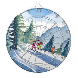 Lasst uns Ski fahren | Winter-Wasserfarbenmalerei Dartscheibe