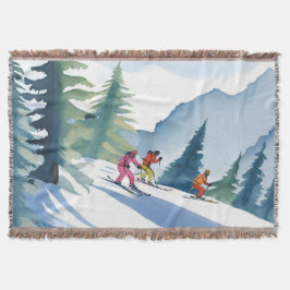 Lasst uns Ski fahren | Winter-Wasserfarbenmalerei Decke