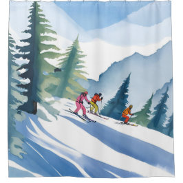 Lasst uns Ski fahren | Winter-Wasserfarbenmalerei Duschvorhang
