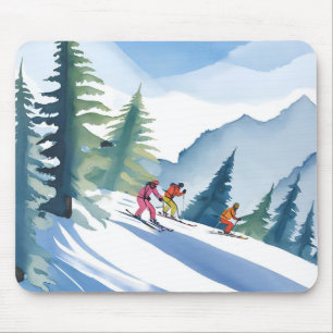 Lasst uns Ski fahren   Winter-Wasserfarbenmalerei Mousepad