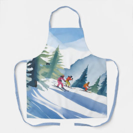 Lasst uns Ski fahren | Winter-Wasserfarbenmalerei Schürze