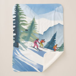 Lasst uns Ski fahren | Winter-Wasserfarbenmalerei Sherpadecke