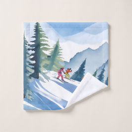 Lasst uns Ski fahren | Winter-Wasserfarbenmalerei Waschlappen