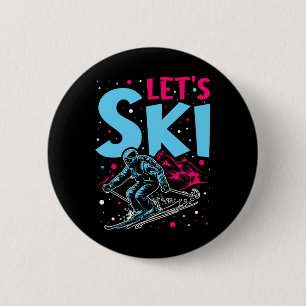 Lasst uns Skifahren, Retro-Ski-Vintage-Ski-Outfit Button