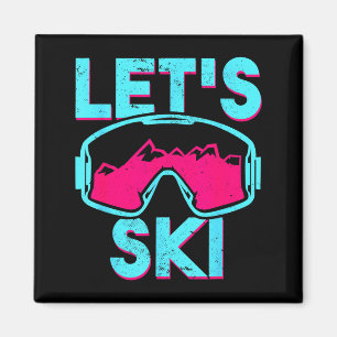 Lasst uns skifahren, Retro-Skibrille vintage 80er  Magnet