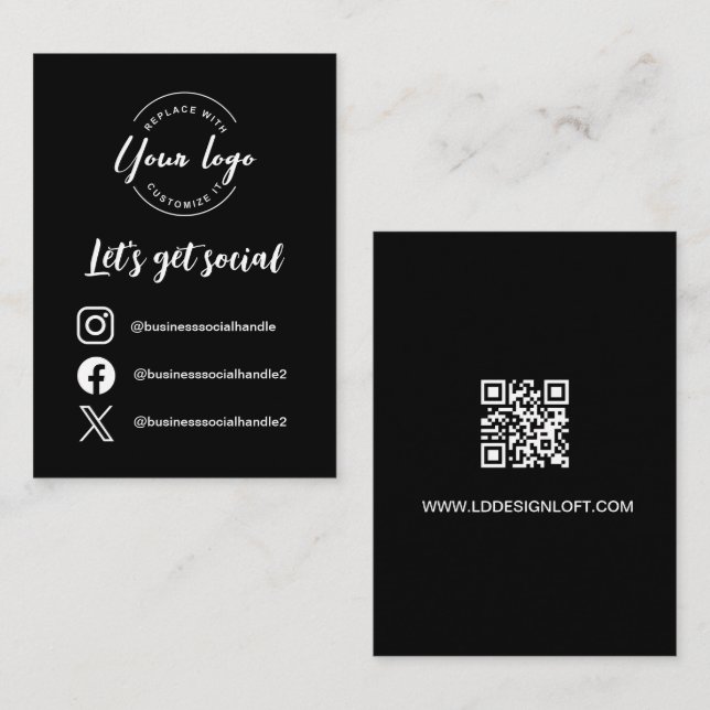 Lasst uns Social Media Handles und Website QR Code Visitenkarte (Vorne/Hinten)