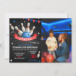 Lasst uns Spaß machen Bowling Geburtstag Foto Einladung