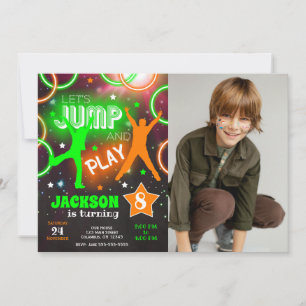 Lasst uns springen Bounce Neon Trampolinpark Gebur Einladung