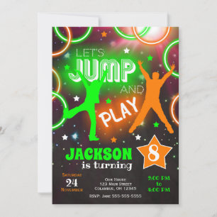 Lasst uns springen Bounce Neon Trampolinpark Gebur Einladung