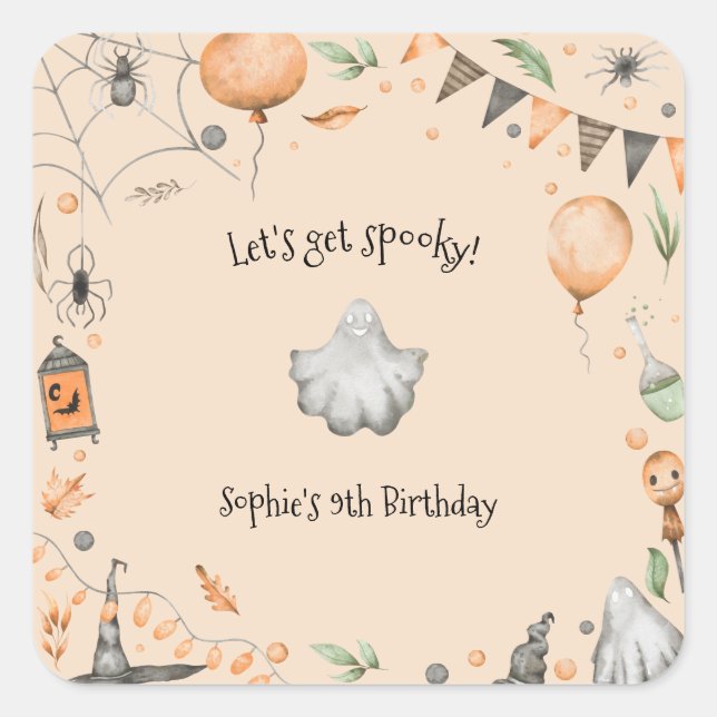 Lasst uns spucken! Spooktacular-Kindergeburtstag-P Quadratischer Aufkleber (Vorderseite)