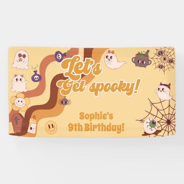 Lasst uns spukhaften halloween Retro-Kindergeburts Banner (Horizontal)