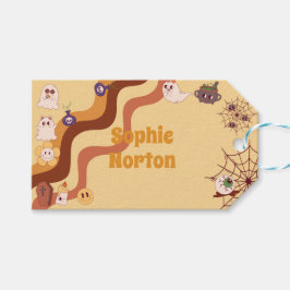 Lasst uns spukhaften halloween Retro-Kindergeburts Geschenkanhänger