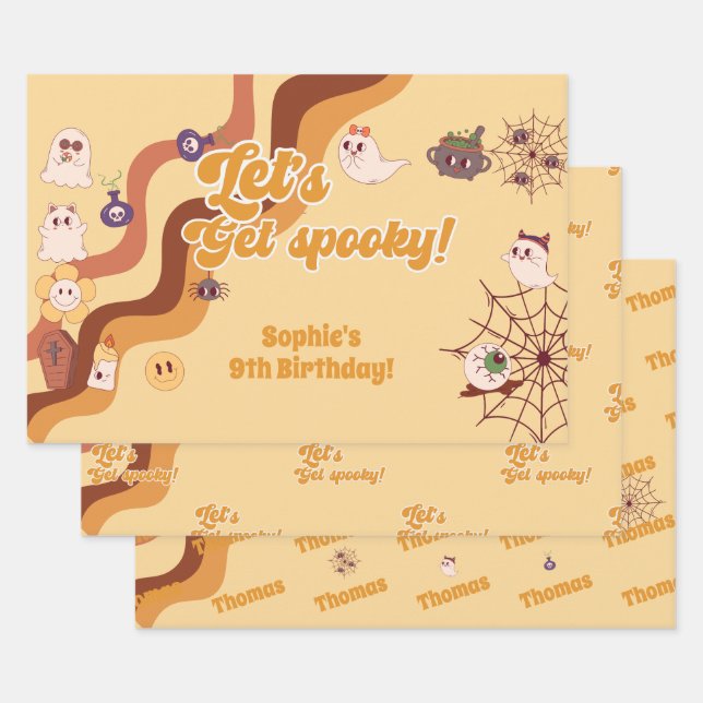Lasst uns spukhaften halloween Retro-Kindergeburts Geschenkpapier Set (Set)