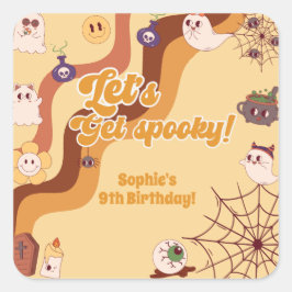 Lasst uns spukhaften halloween Retro-Kindergeburts Quadratischer Aufkleber