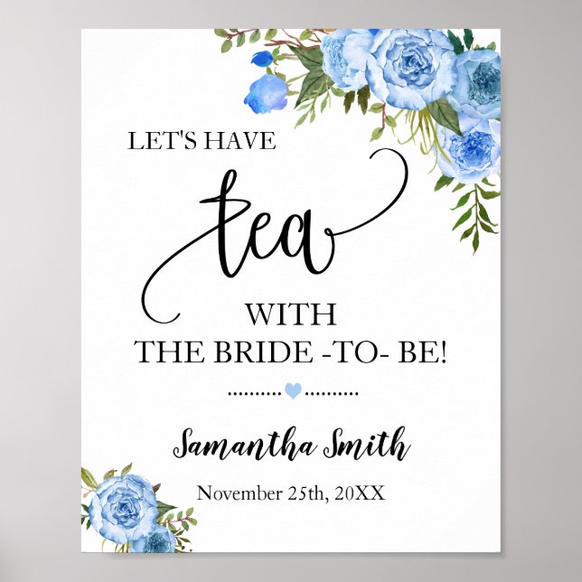 Lasst uns Tee mit Bride haben, um Blue Boho Weddin Poster (Vorne)