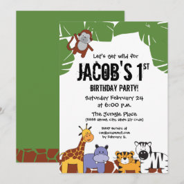 "Lasst uns wild werden", Jungle 1. Geburtstag mit  Einladung