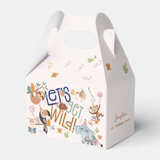 Lasst uns wilde Safari-Tiere Kindergeburtstag Part Geschenkschachtel (Vorderseite)