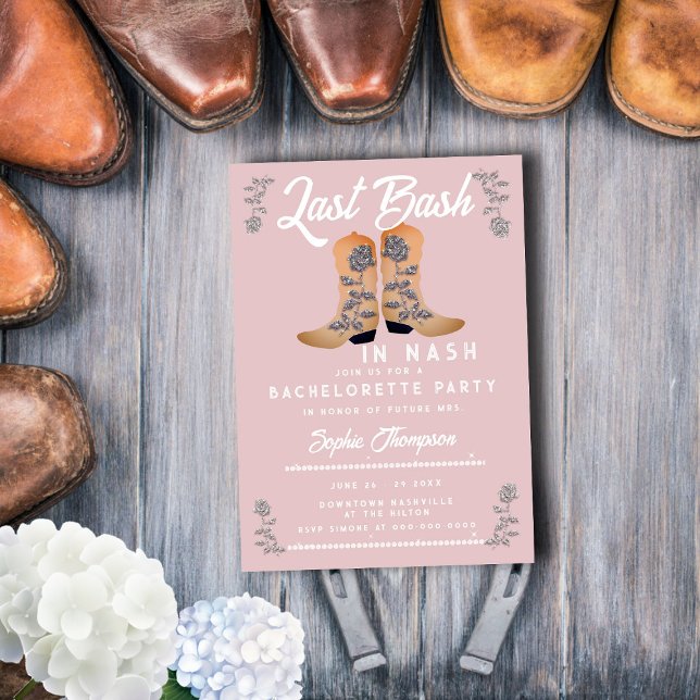 Last Bash Nash Cowgirl Boots Rose Bachelorette Einladung (Von Creator hochgeladen)