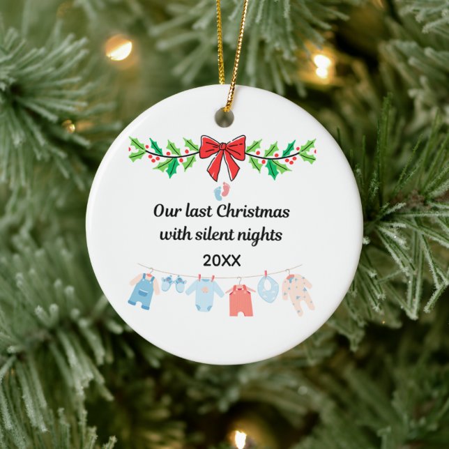 Last Christmas with Silent Nights – Personalized  Keramik Ornament (Baum)